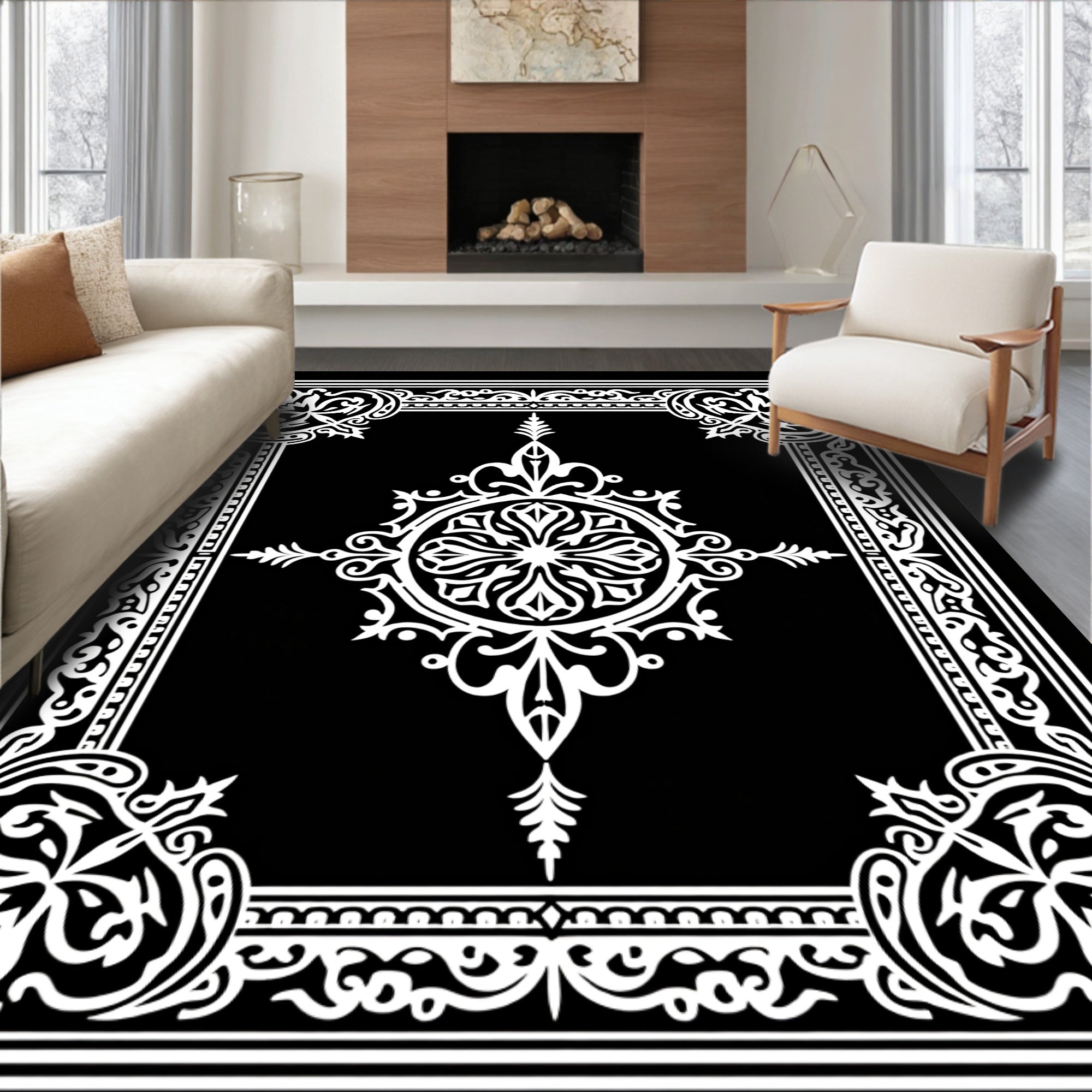 Vintage Medallion Scrollwork with Ornate Baroque Floral Motifs (Black) - ODIKA