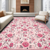 Ultra Soft Area Rug, Non Slip, Stain Resistant, Washable Area Rugs for Living Room, Bedroom, Vintage Floral Soft Non-Slip Rug(Pink)