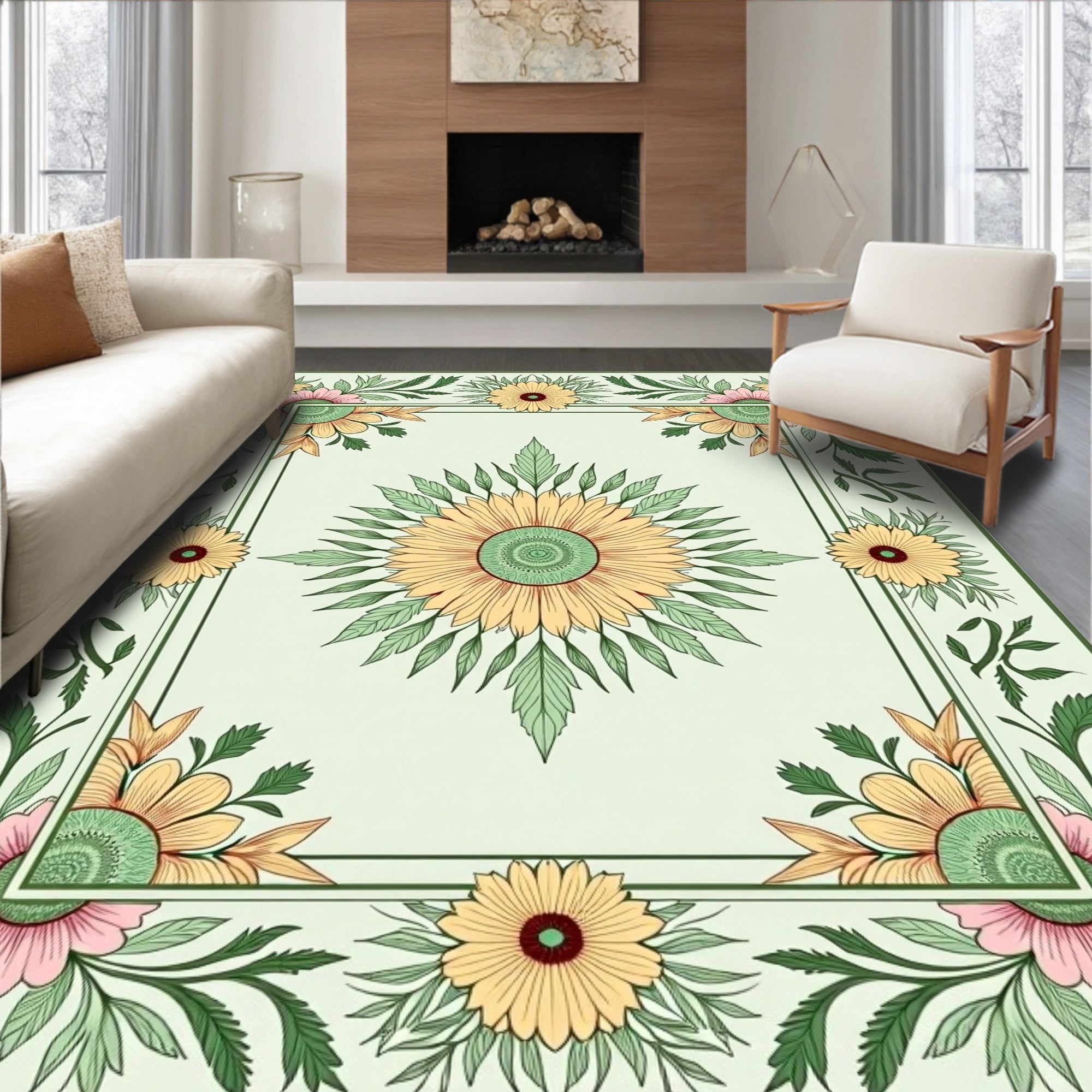 Vintage Botanical Medley Featuring Delicate Sunflower and Leaf Motifs (Yellow) - ODIKA