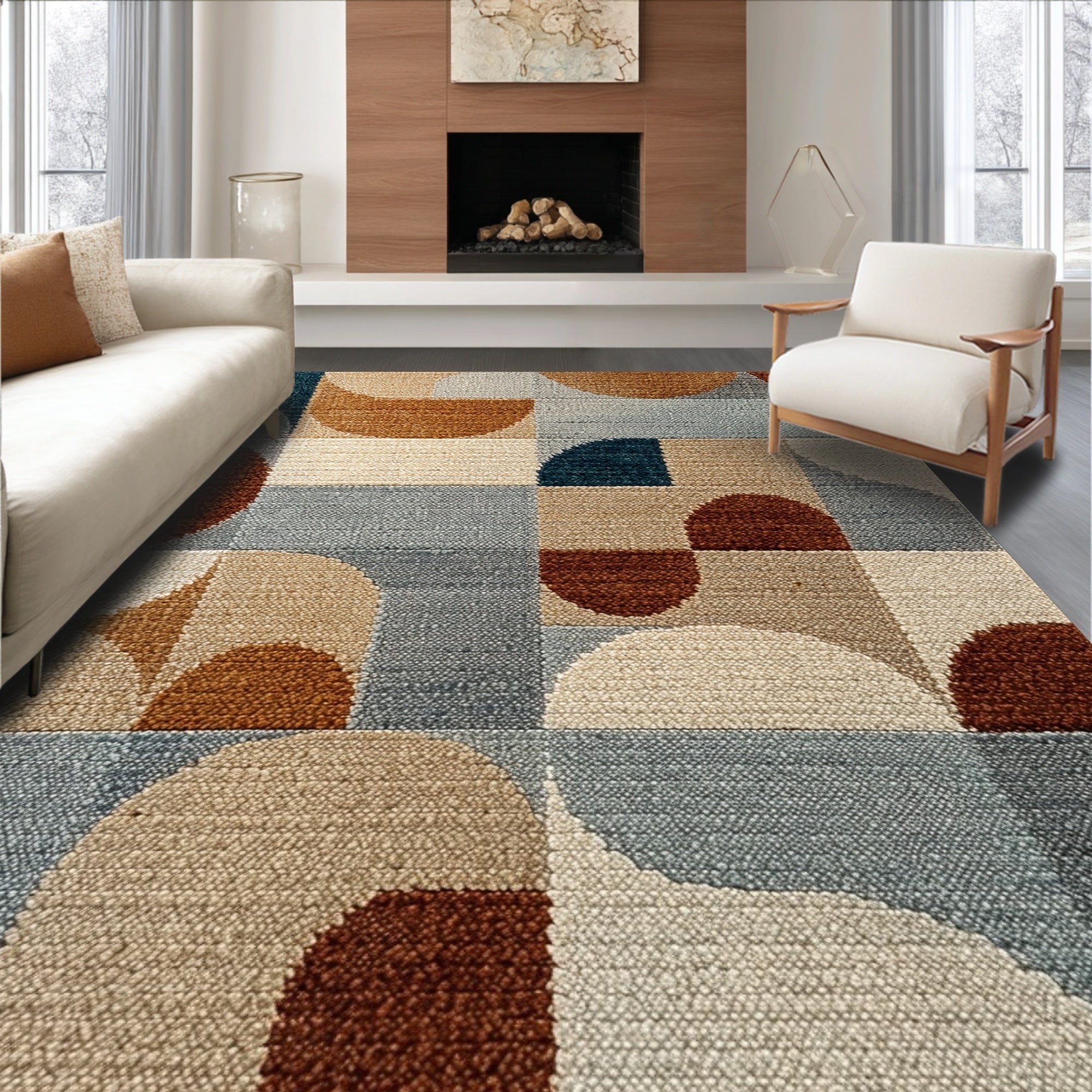 Ultra Soft Area Rug, Non Slip, Stain Resistant, Washable Area Rugs for Living Room, Bedroom, Contemporary Neutral Office Non-Shedding Abstract Rug(Beige)