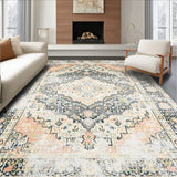 Elegant Beige and Grey with Faded Eastern Style Medallion Floral(Beige)
