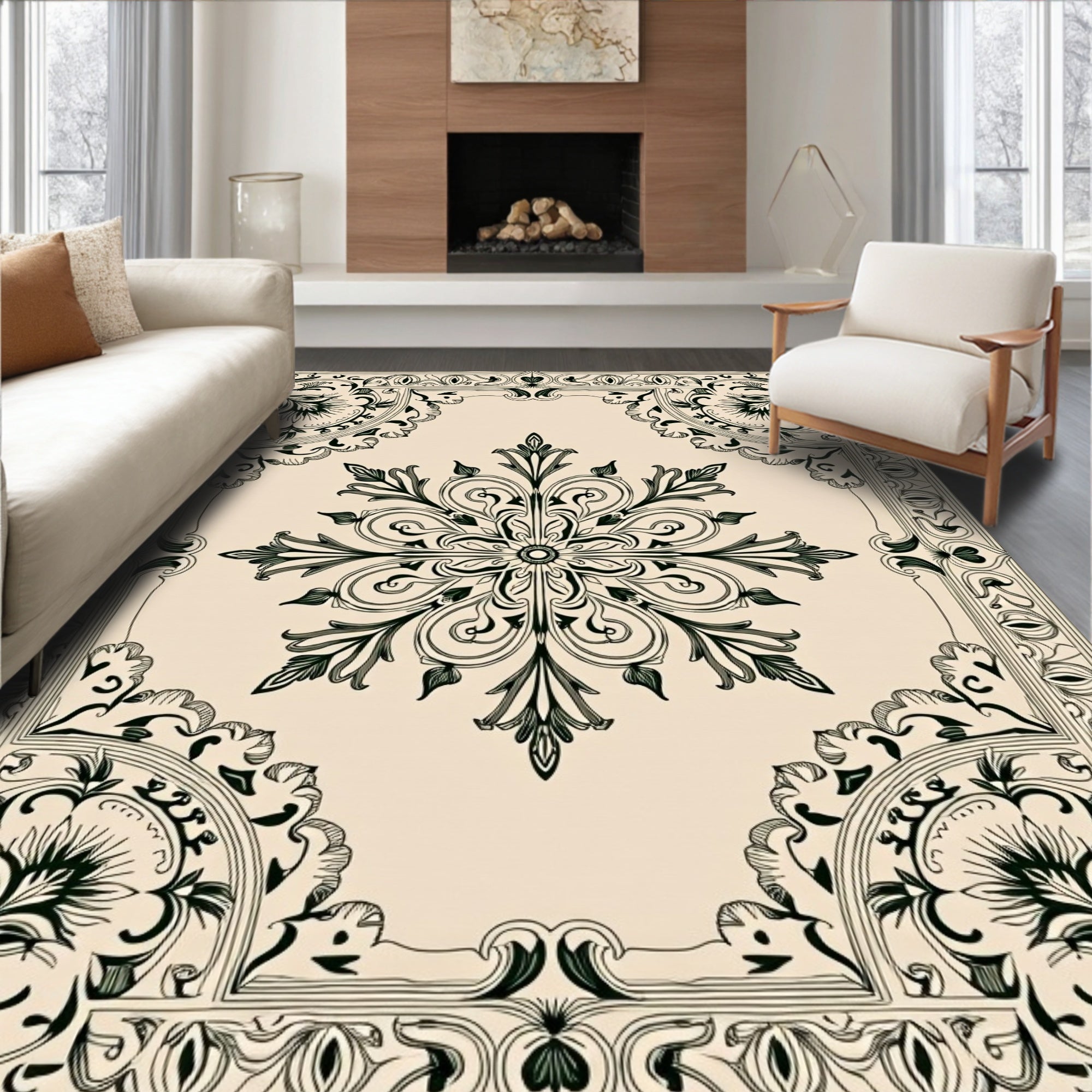 Vintage Medallion Swirl With Elegant Floral Motifs (Ivory) - ODIKA