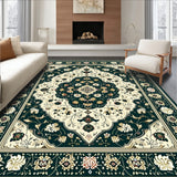 Heritage Medallion with Symmetrical Floral Motifs and Geometric Edges(Dark Green)