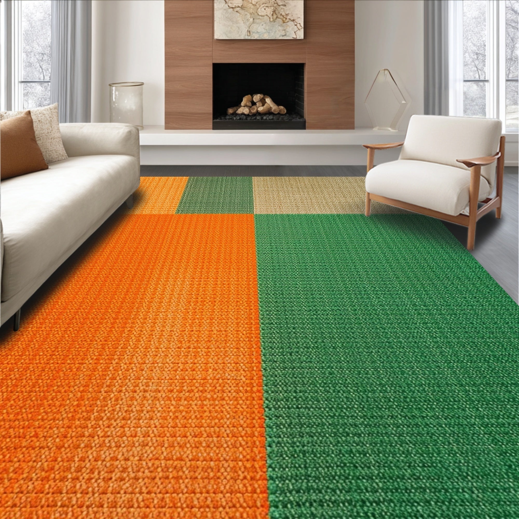Ultra Soft Area Rug, Non Slip, Stain Resistant, Washable Area Rugs for Living Room, Bedroom, Vibrant Striped Entryway Rug for Minimalist Homes(Orange)