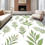 Botanical Leaf Print Fluffy Machine Clean Safety Base (White) - ODIKA