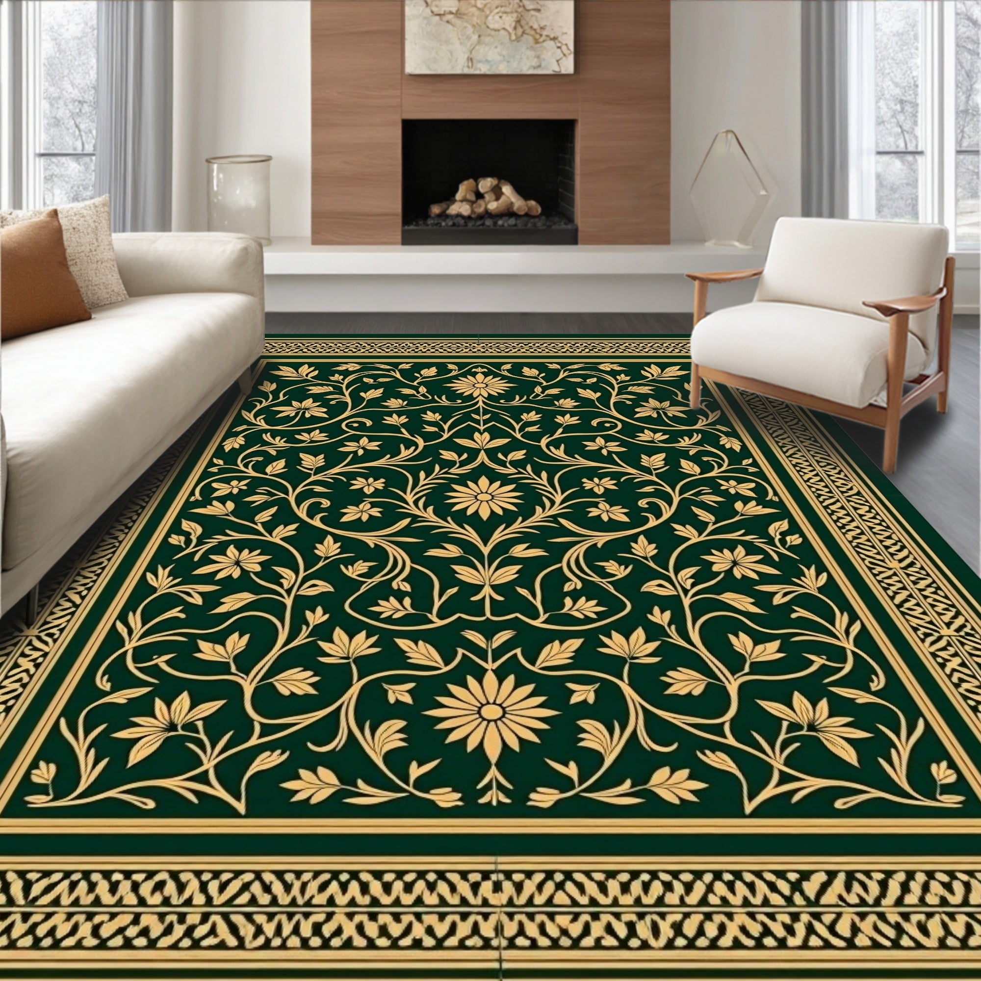 Vintage Botanical Mosaic with Interlocking Floral and Leaf Motifs (Green) - ODIKA