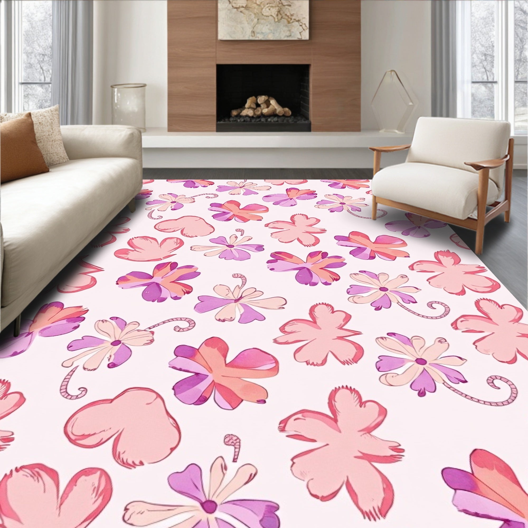 Enchanted Meadow Floral Mosaic with Petal Silhouettes and Botanical Whimsy (Pink) - ODIKA