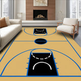 Basketball Court Brown Floor Black Key Blue Lines(Beige)