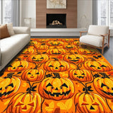 Whimsical Jack o Lantern Pumpkin Patch Area Rug Autumn Harvest Carpet(Orange)