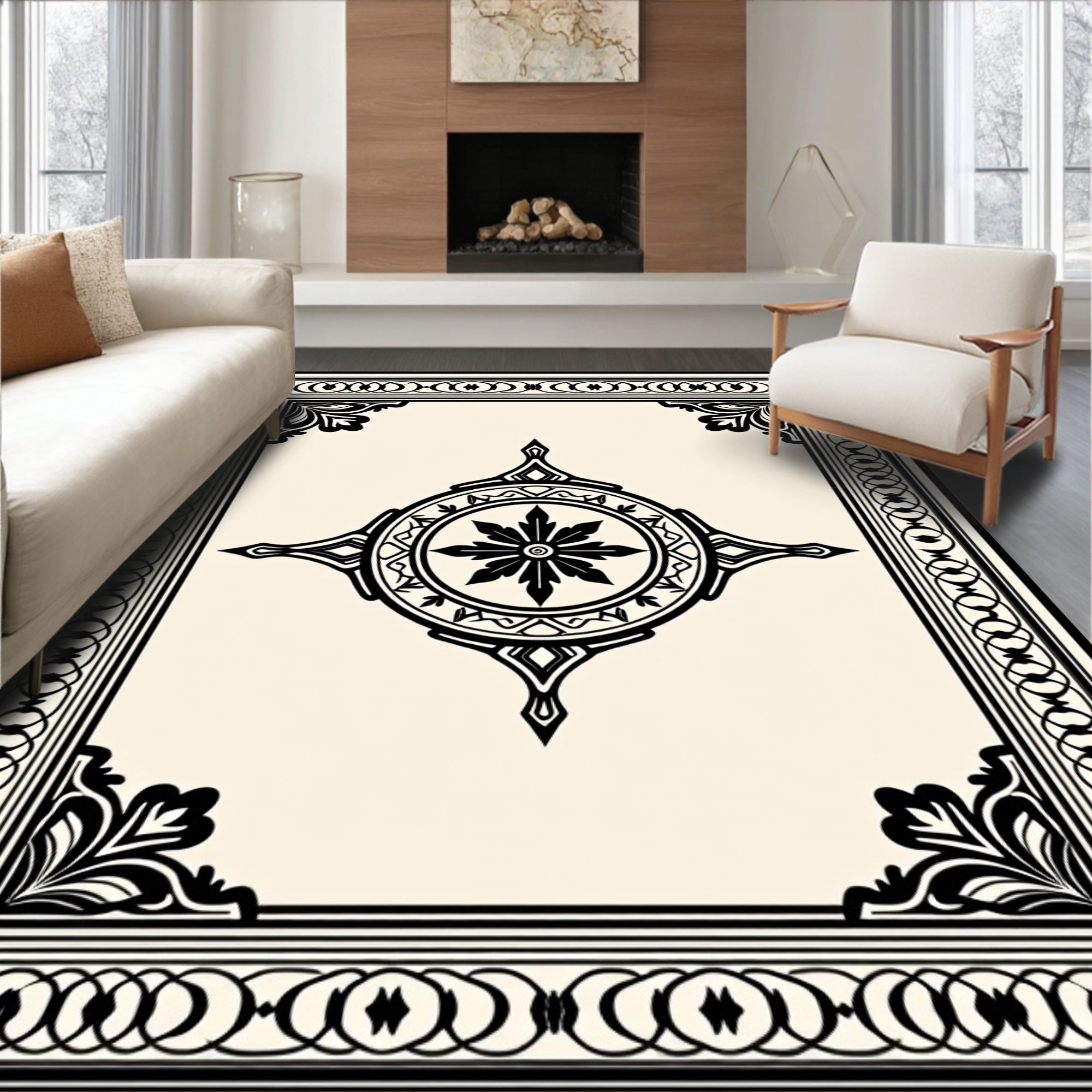 Classic Ornamental Medallion with Floral Interlocking (Black) - ODIKA