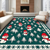 Festive Pine Tree Snowman Half Moon Doormat Holiday Welcome(Teal)