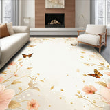 Beige Floral Bloom Area Elegant Butterfly Motif Floor(Beige)