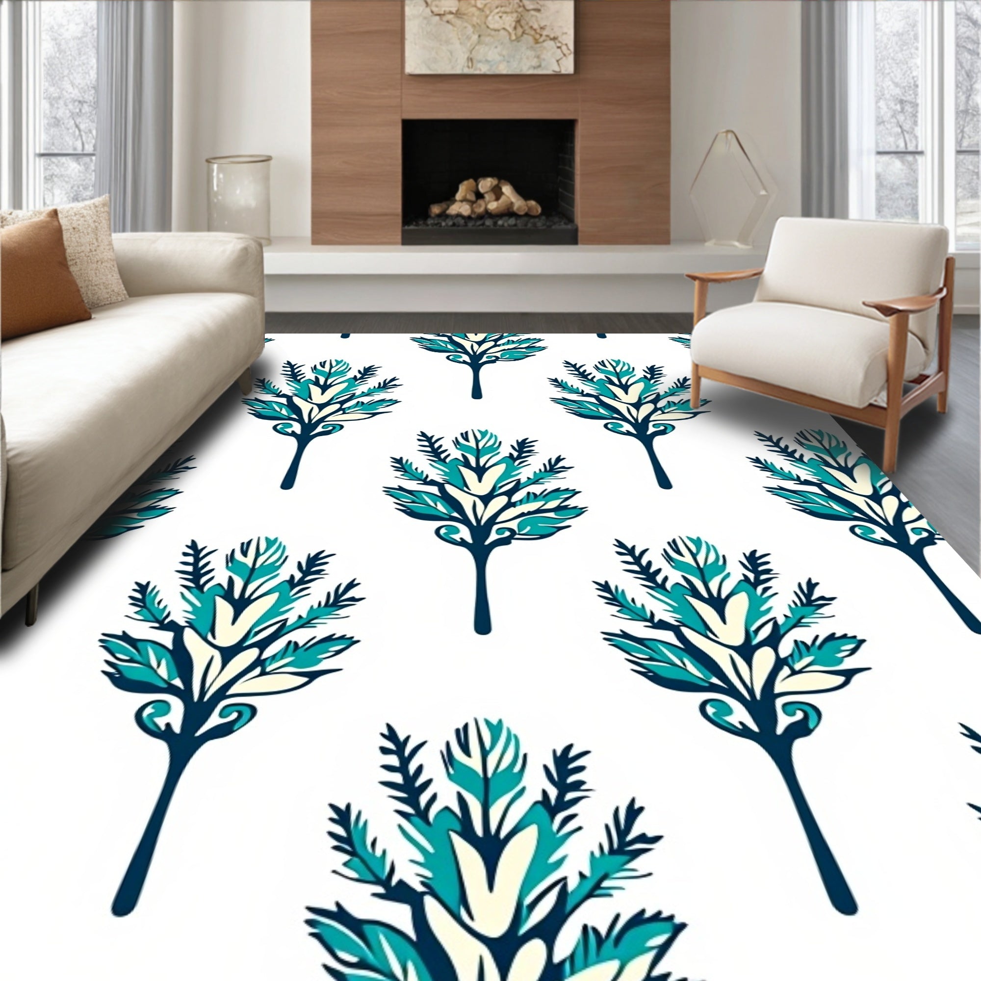 Vintage Boho Meadow Spray Featuring Interlocking Fern and Bloom (Blue) - ODIKA