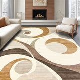 Contemporary Geometric Area with Cream and Brown Swirl(Beige)