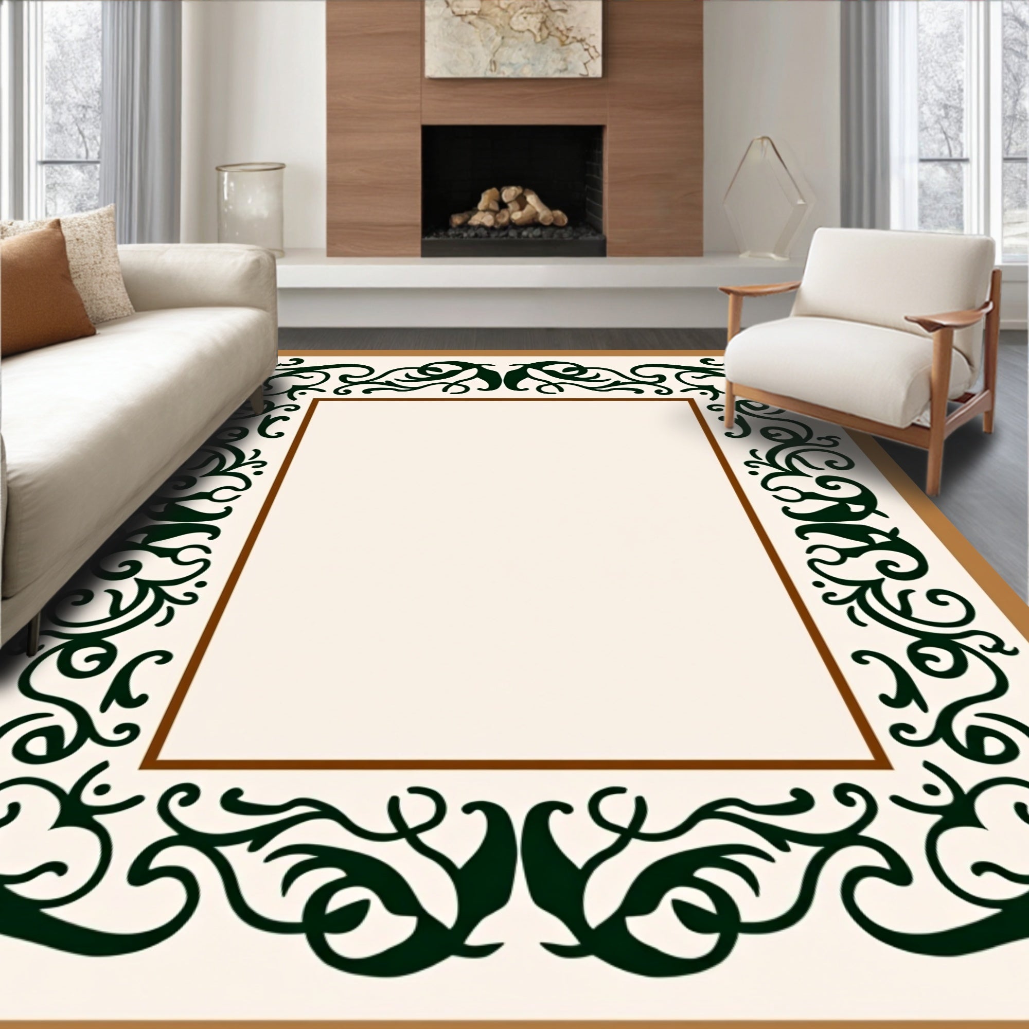 Mediterranean Vine Scroll Framed Border Transitional Elegant (Brown) - ODIKA