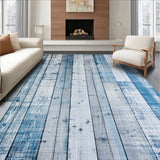 Farmhouse Blue Grey Wood Plank Rug Piece Set Vintage Floor Carpet(Blue)