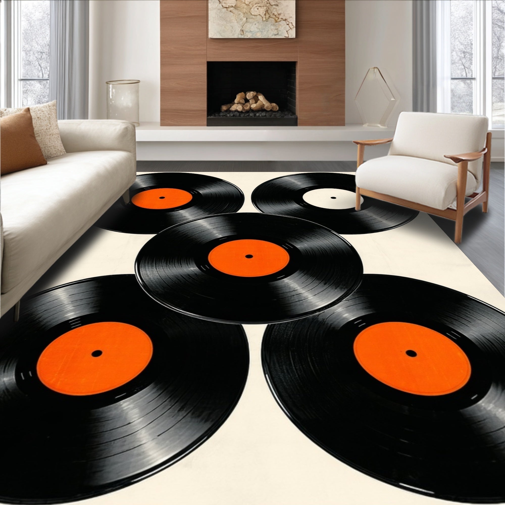 Ultra Soft Area Rug, Non Slip, Stain Resistant, Washable Area Rugs for Living Room, Bedroom, Retro Vinyl Record Patio Wear-Resistant Area Mat(Black)