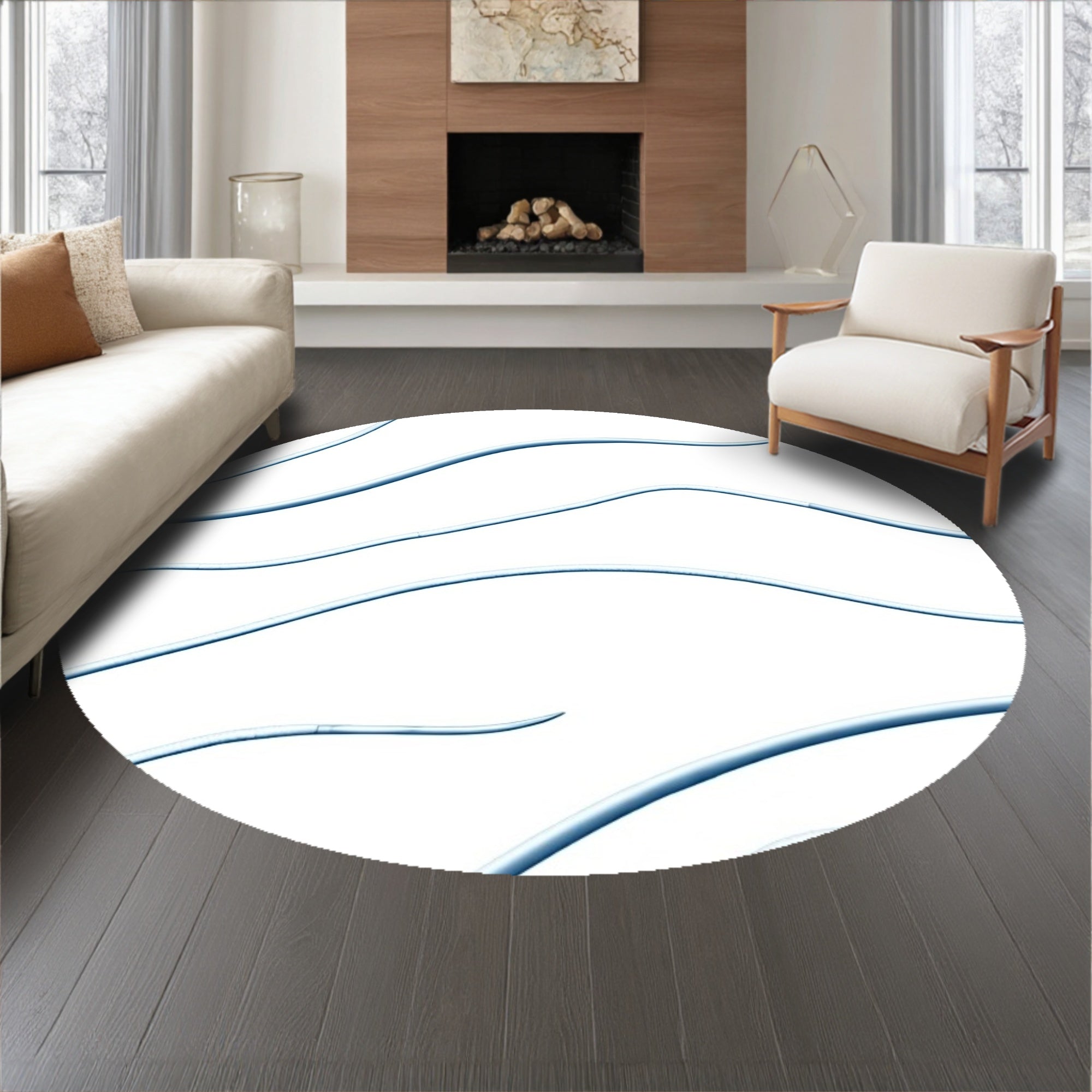 Modern Abstract Wave Design with Metallic Silver Highlights(White)