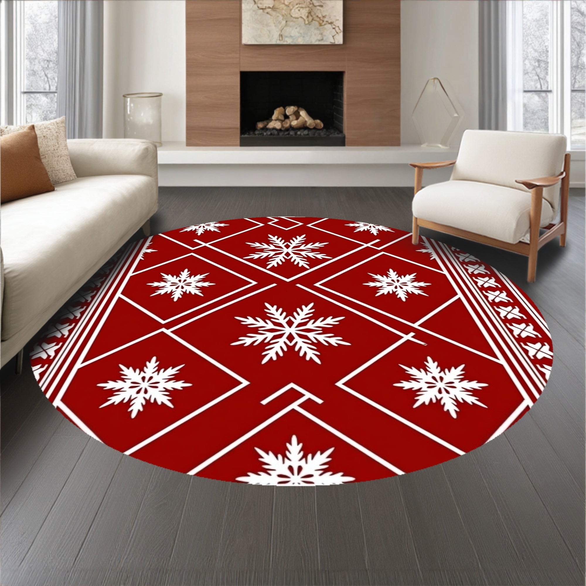 Snowflake Plaid Interlocking Lattice with Nordic Chevron Motifs(Red)