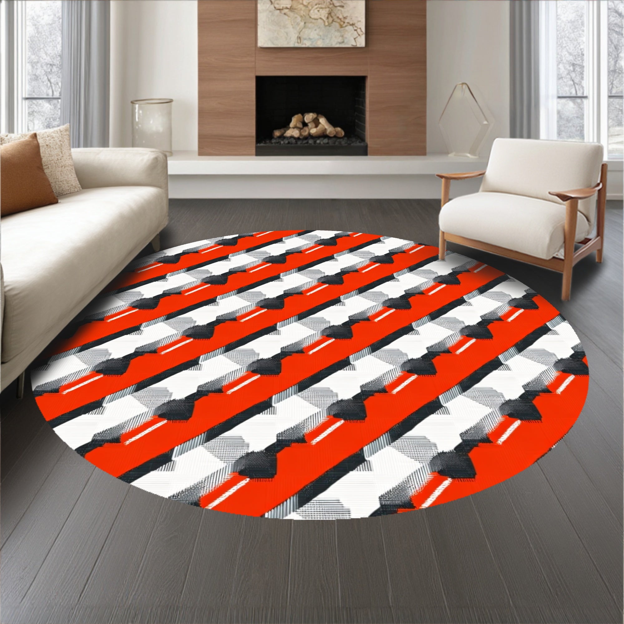Classic Tartan Featuring Layered Orange Lines and Crisp Grid(Red)