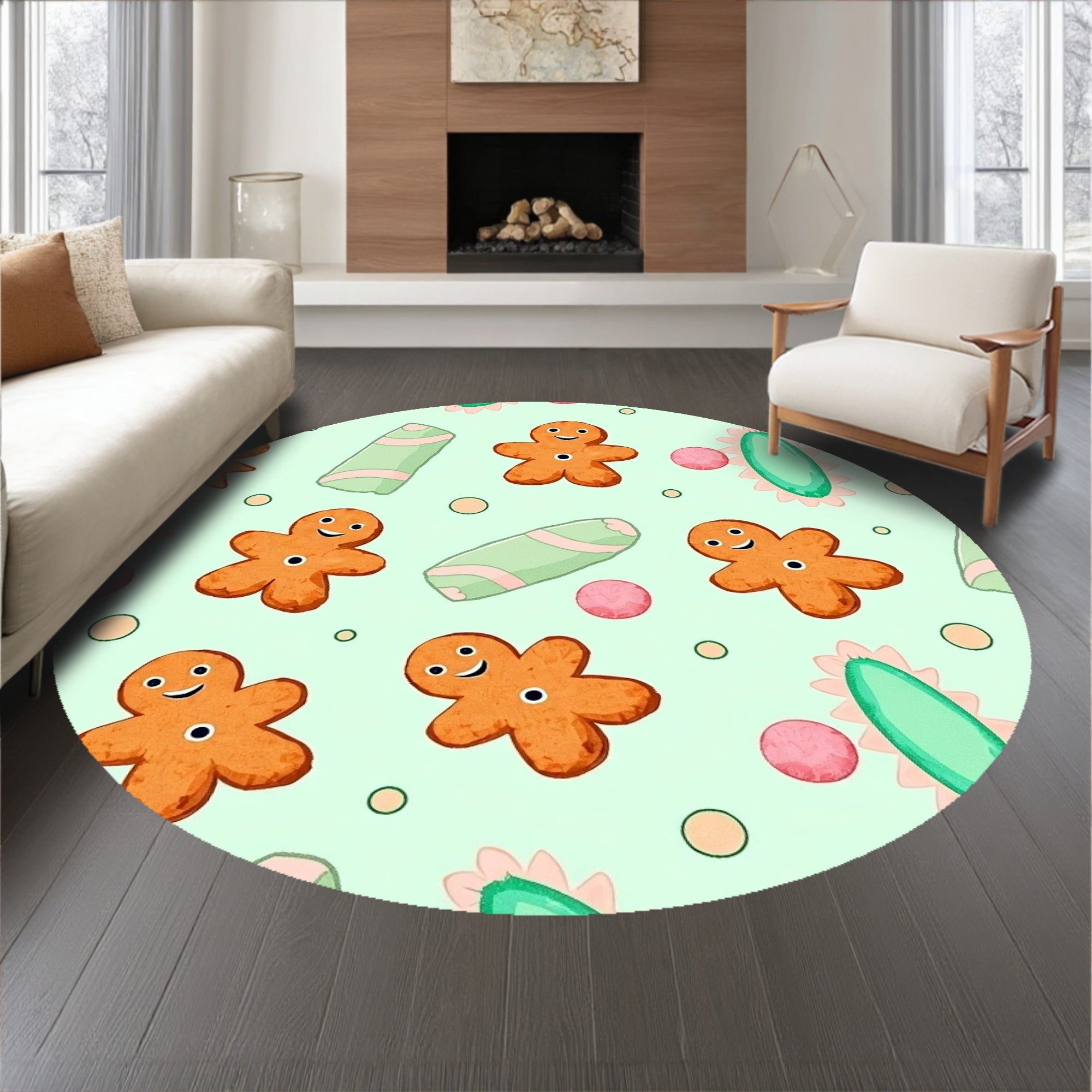 Charming Winter Sweets Motif Pair Delightful Seasonal Pastry Print(Green)
