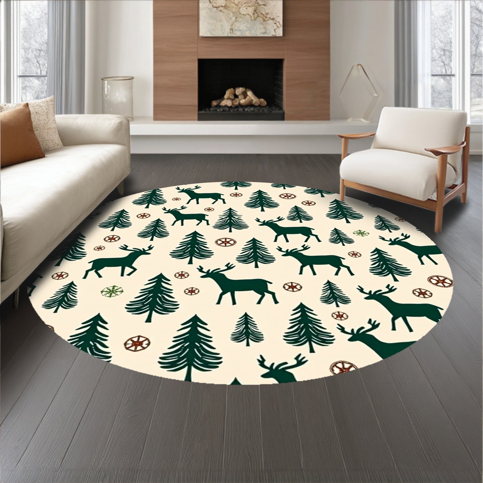 Festive Winter Reindeer Holiday Forest Wonderland(Beige)