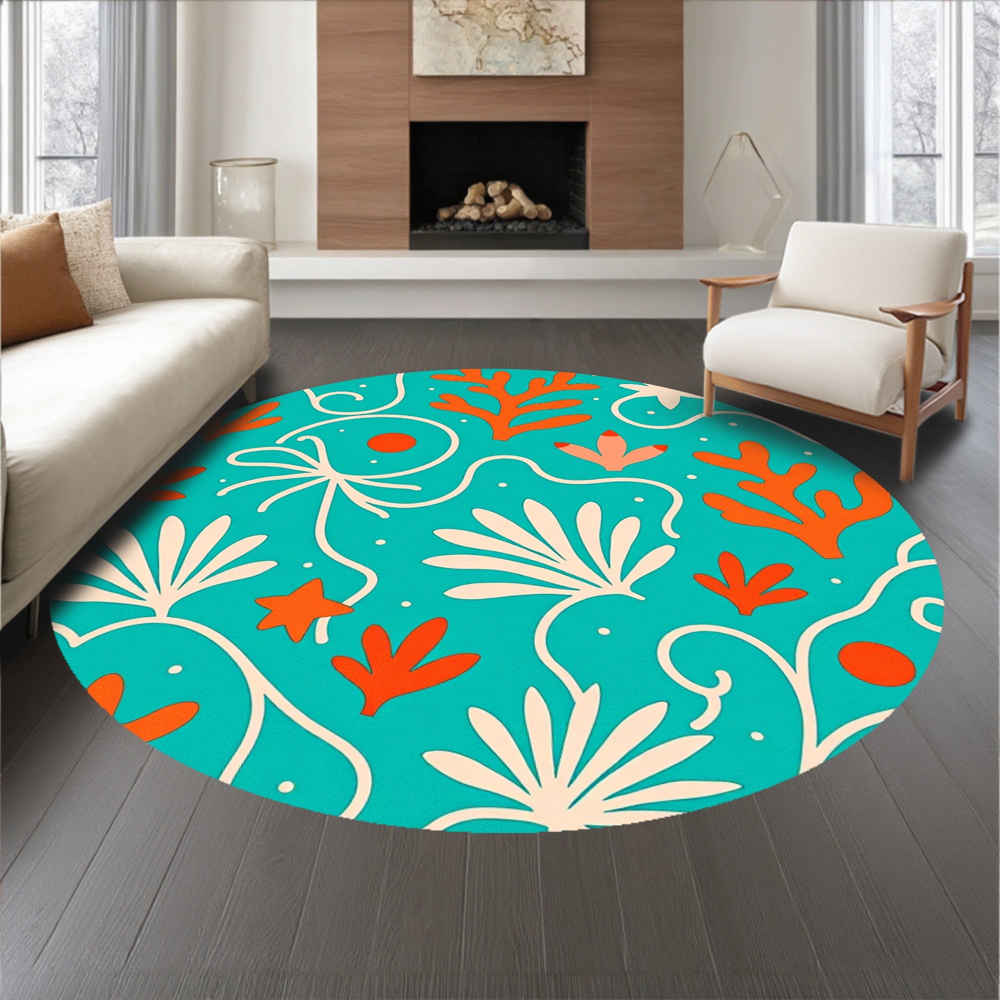 Ocean Wave Spiral Design with Coral Reef(Blue)