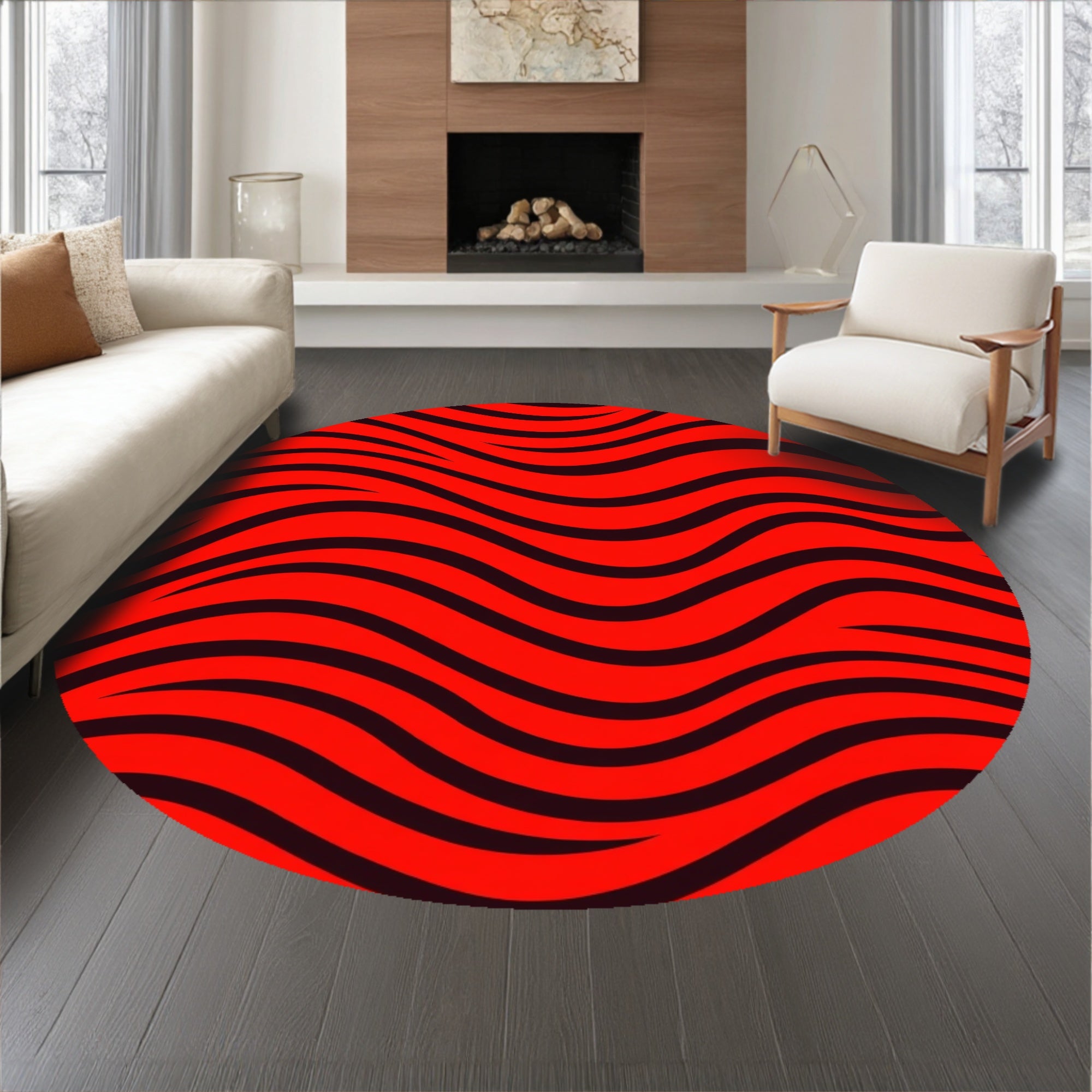Interwoven Waveforms with Rhythmic Movement and Bold Accents(Red)