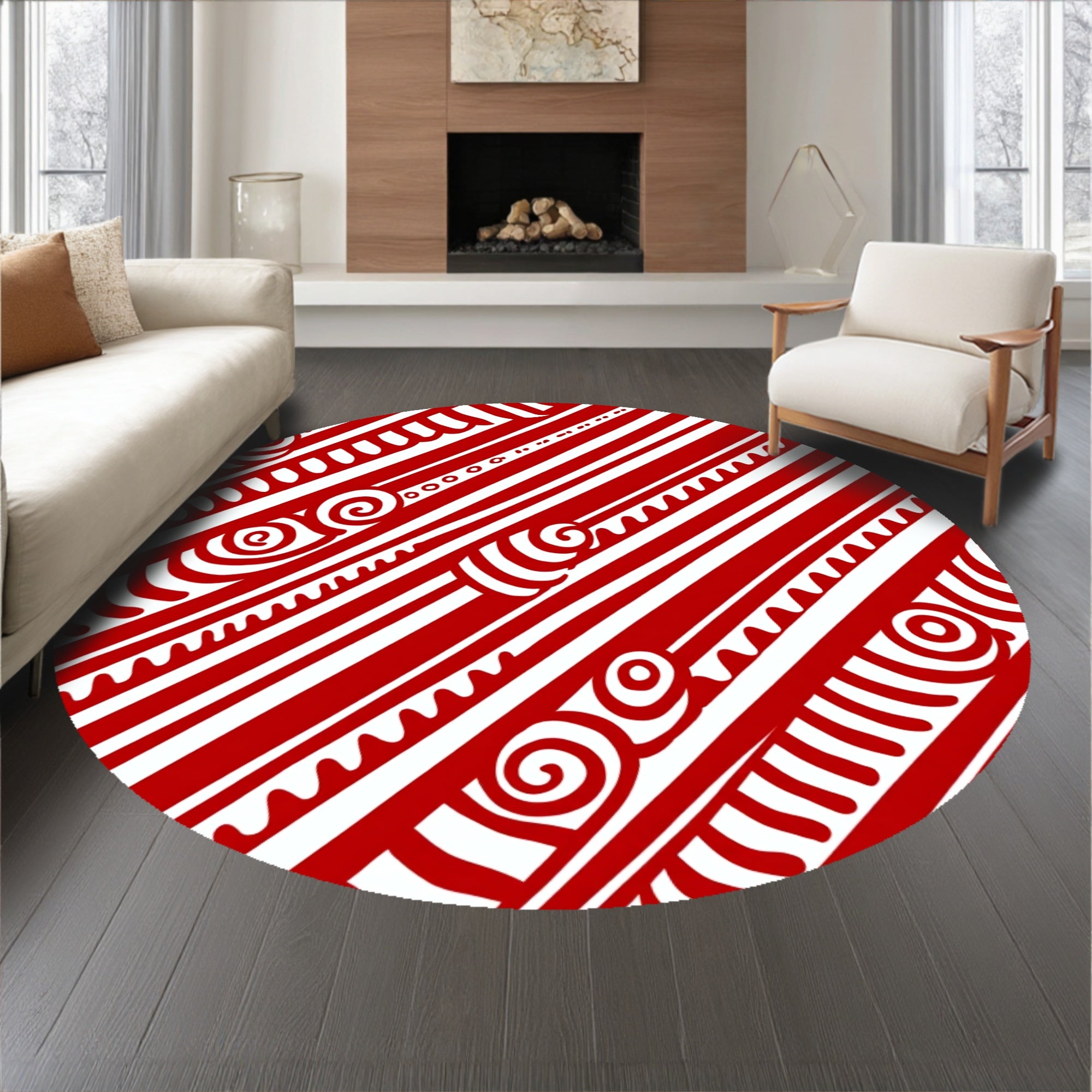 Cane Stripe Holiday Floor with Peppermint Swirl Accents(Red)