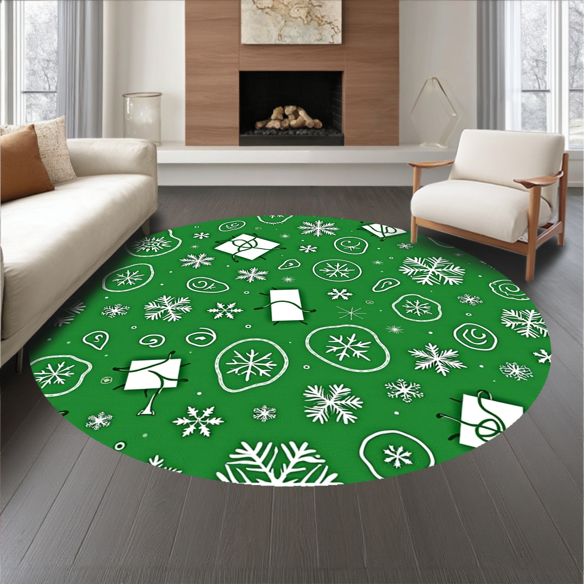 Whimsical Holiday Characters Amidst Frosty Snowflakes and Gift Box(Green)