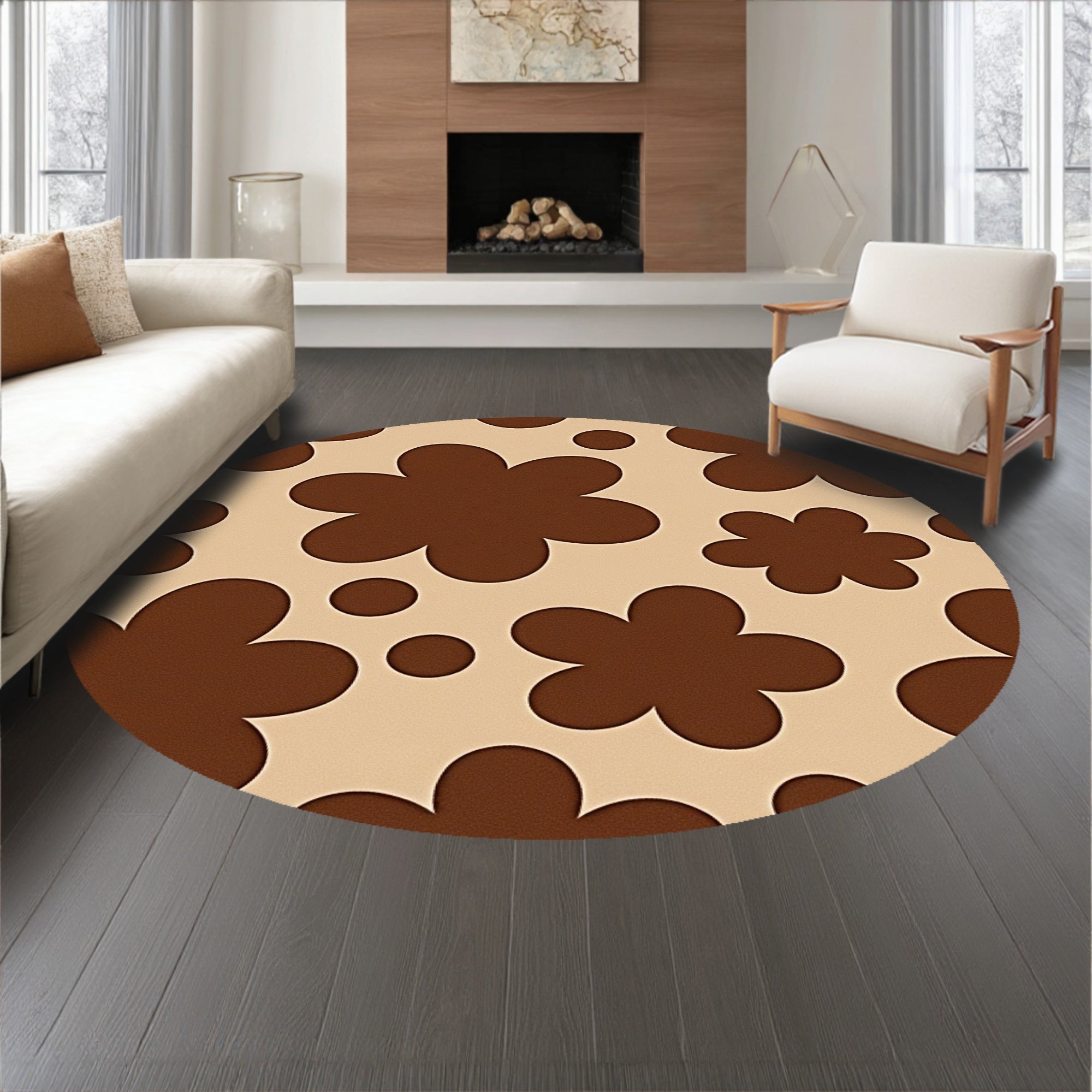 Farmhouse Cowhide Look Faux Leather Surface Design Floor(Brown)