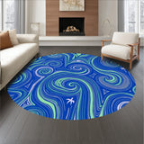 Curvilinear Wave Design Accented by Leafy Botanical (Blue)