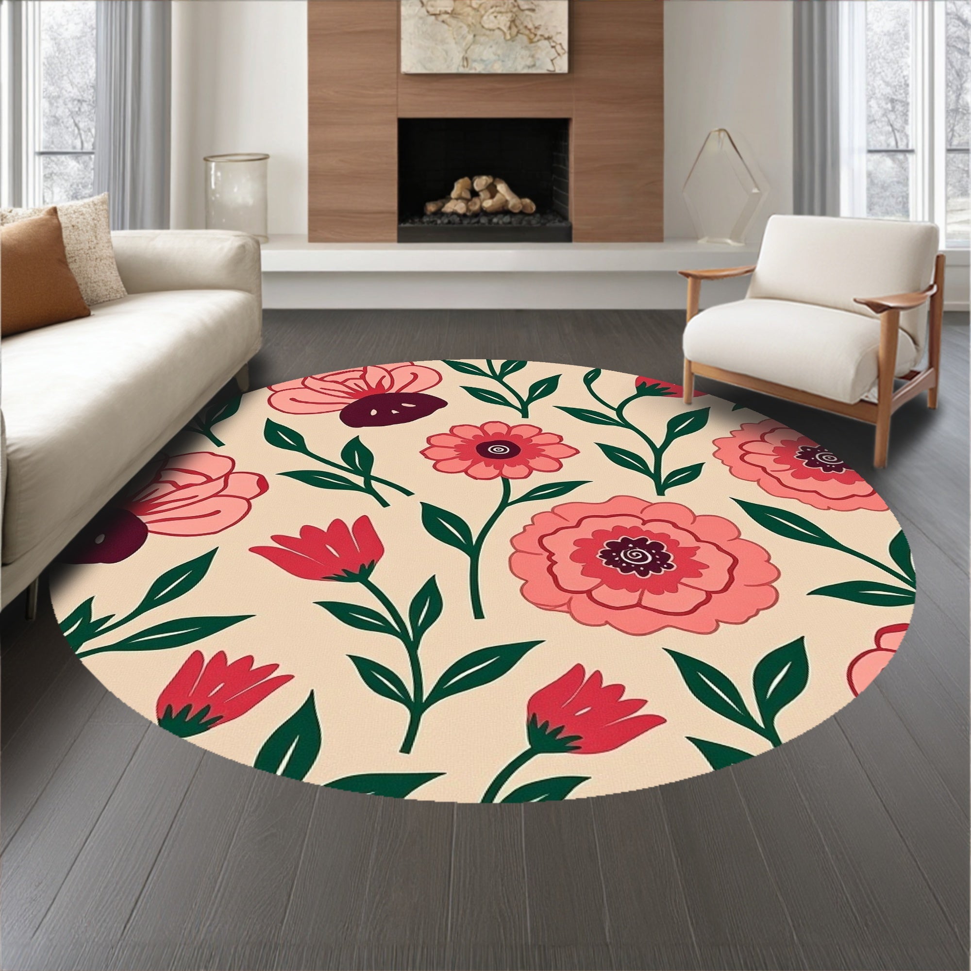 Dreamy Wildflower Meadow Anti Slip Surface with Contemporary Styling(Beige)