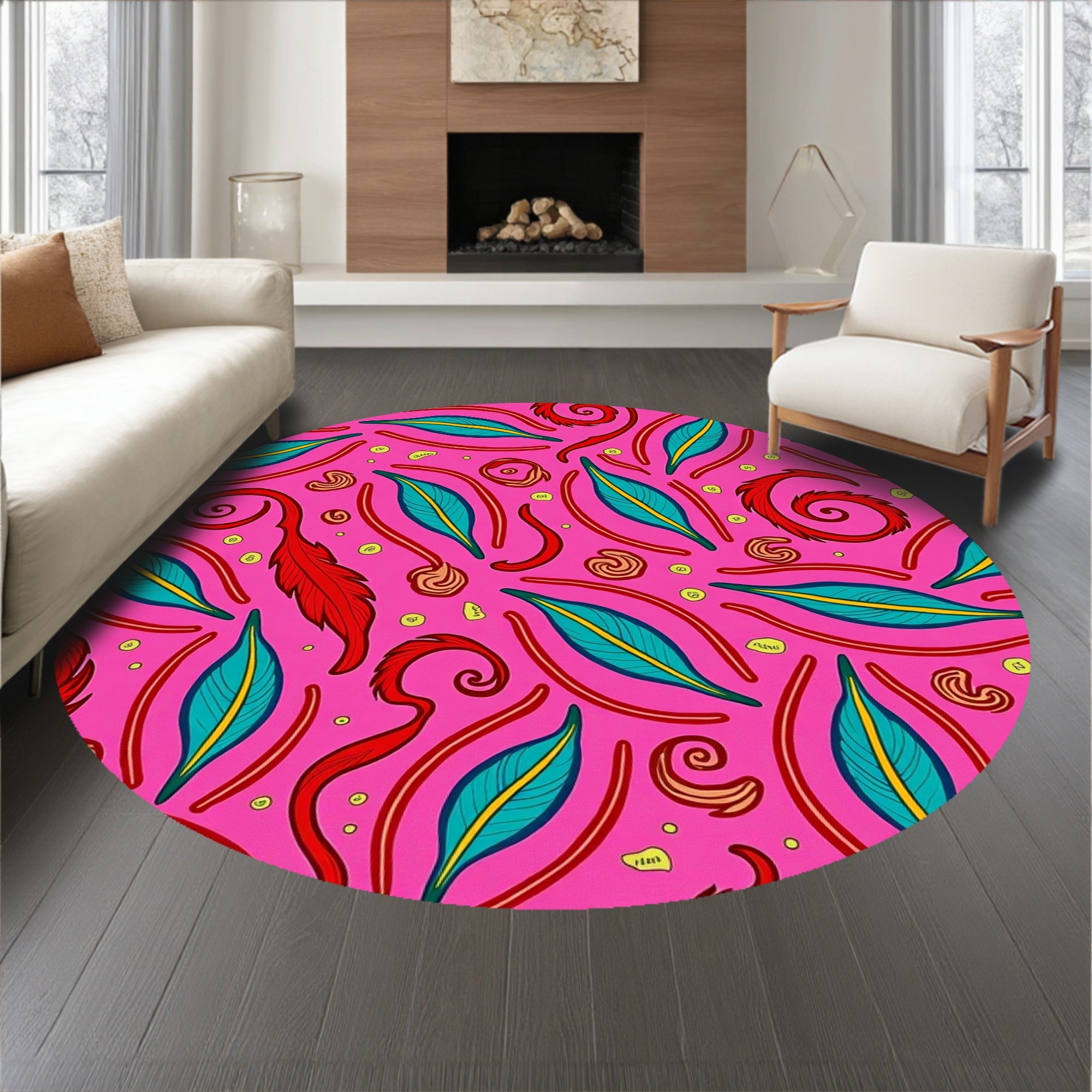 Abstract Feathered Swirl with Lively Festive Accents(Pink)