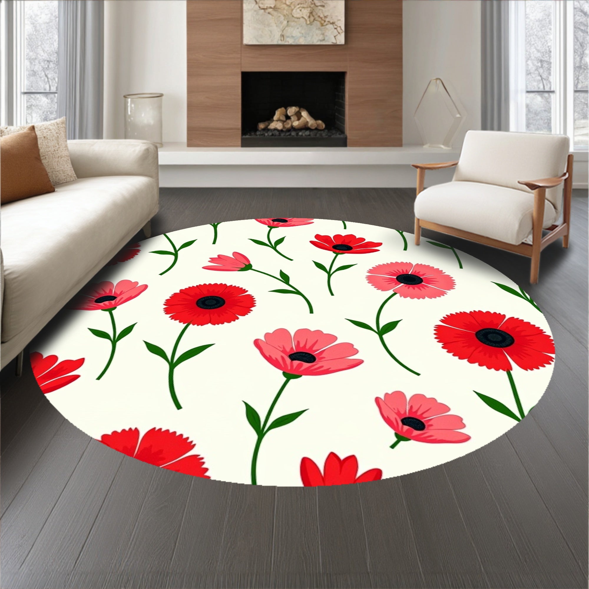 Harvest Season Poppy Blossom Design Anti Slip Doormat Area(Red)