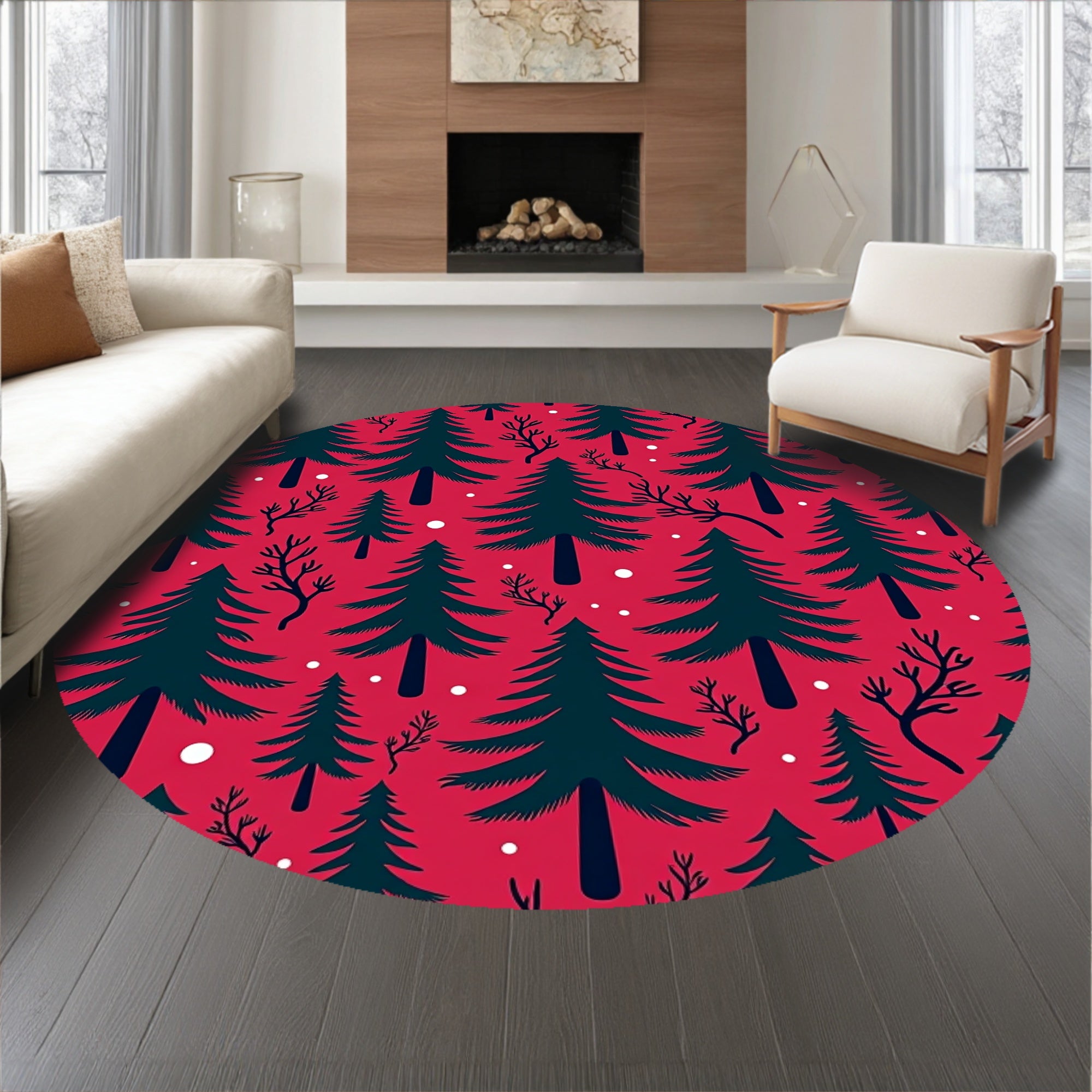 Winter Wonderland Pine Tree Forest Design Plush Holiday Throw(Red)