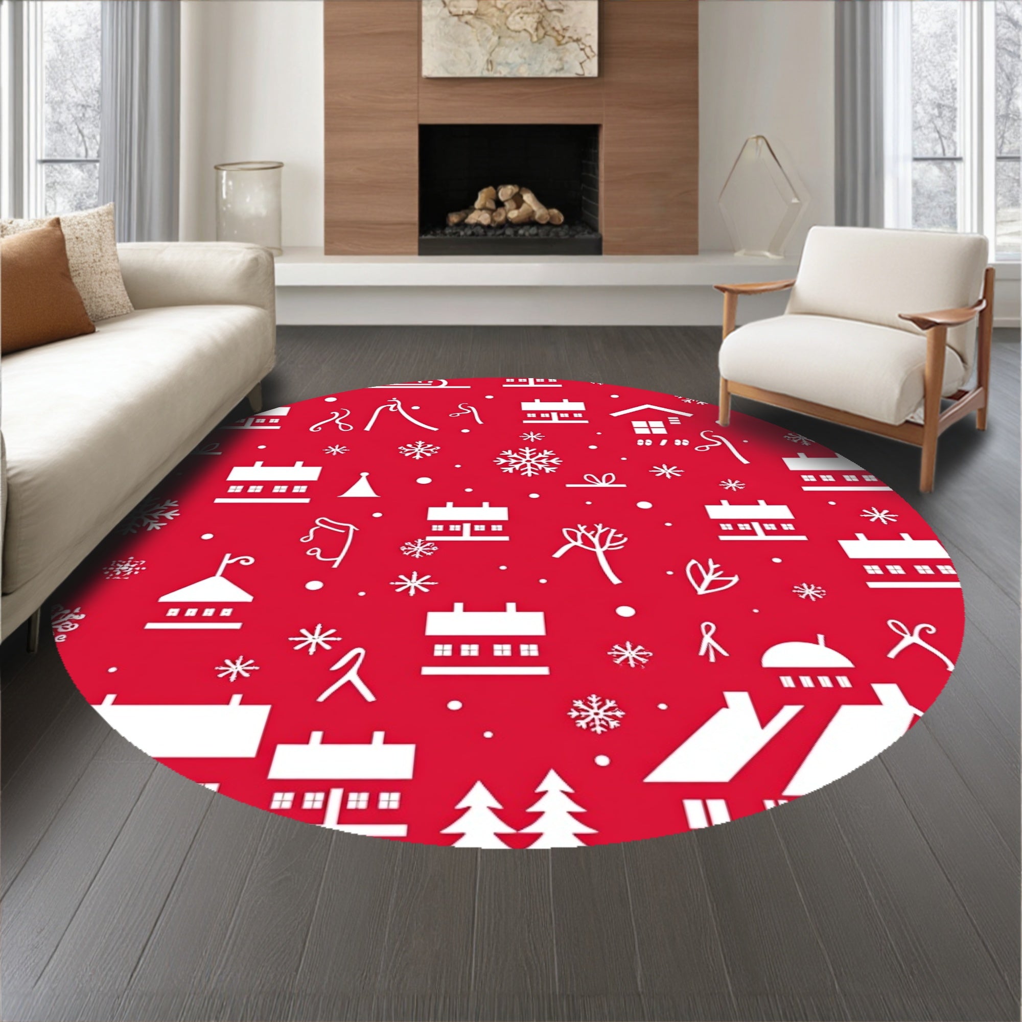 Vintage Sleigh Ride Through Snowy Village Holiday Pathway Design(Red)