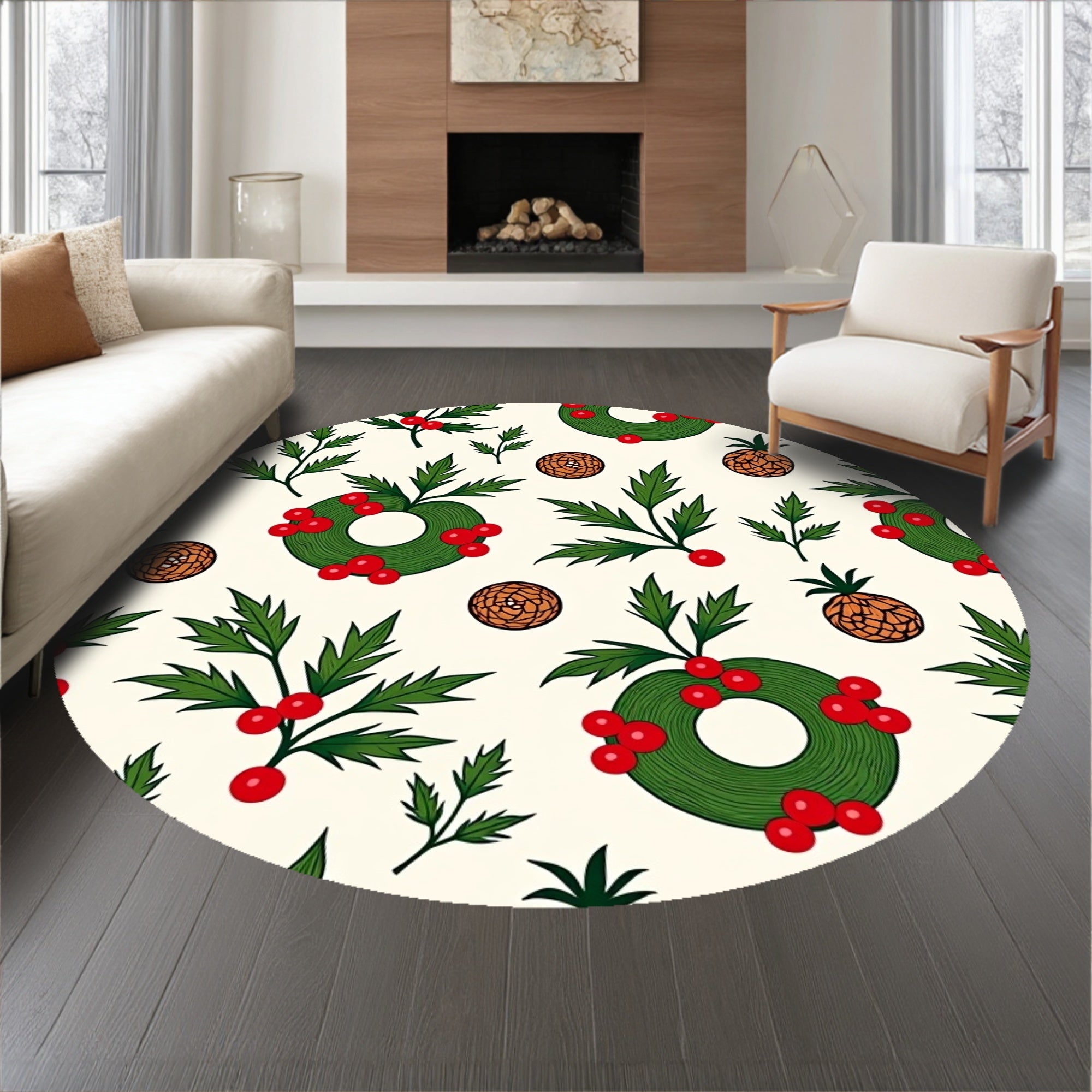 Festive Pine Wreath Holiday Doormat Decorative Indoor(Green)