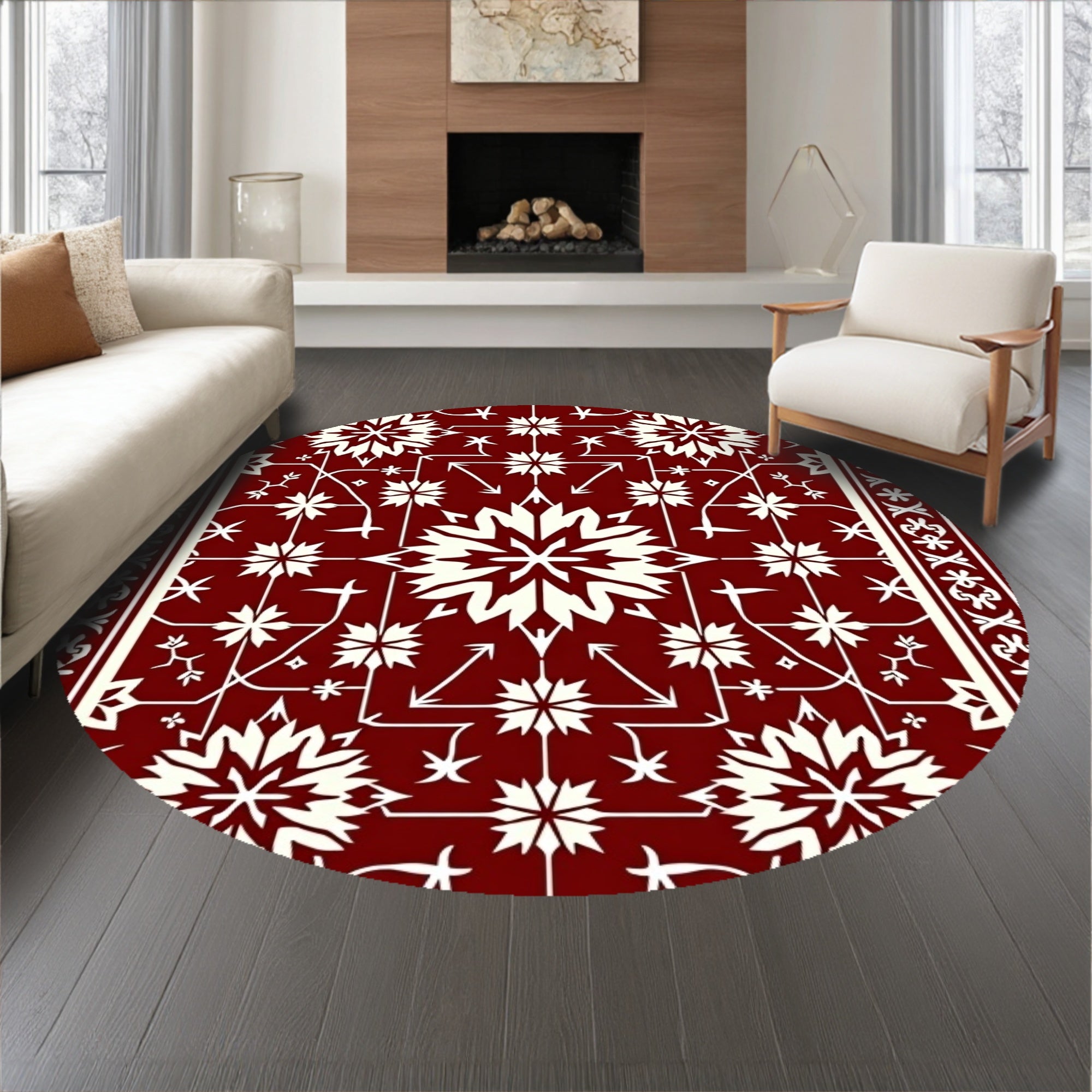 Festive Yuletide Interlocking Nordic Snowflake Holiday Pathway(Red)