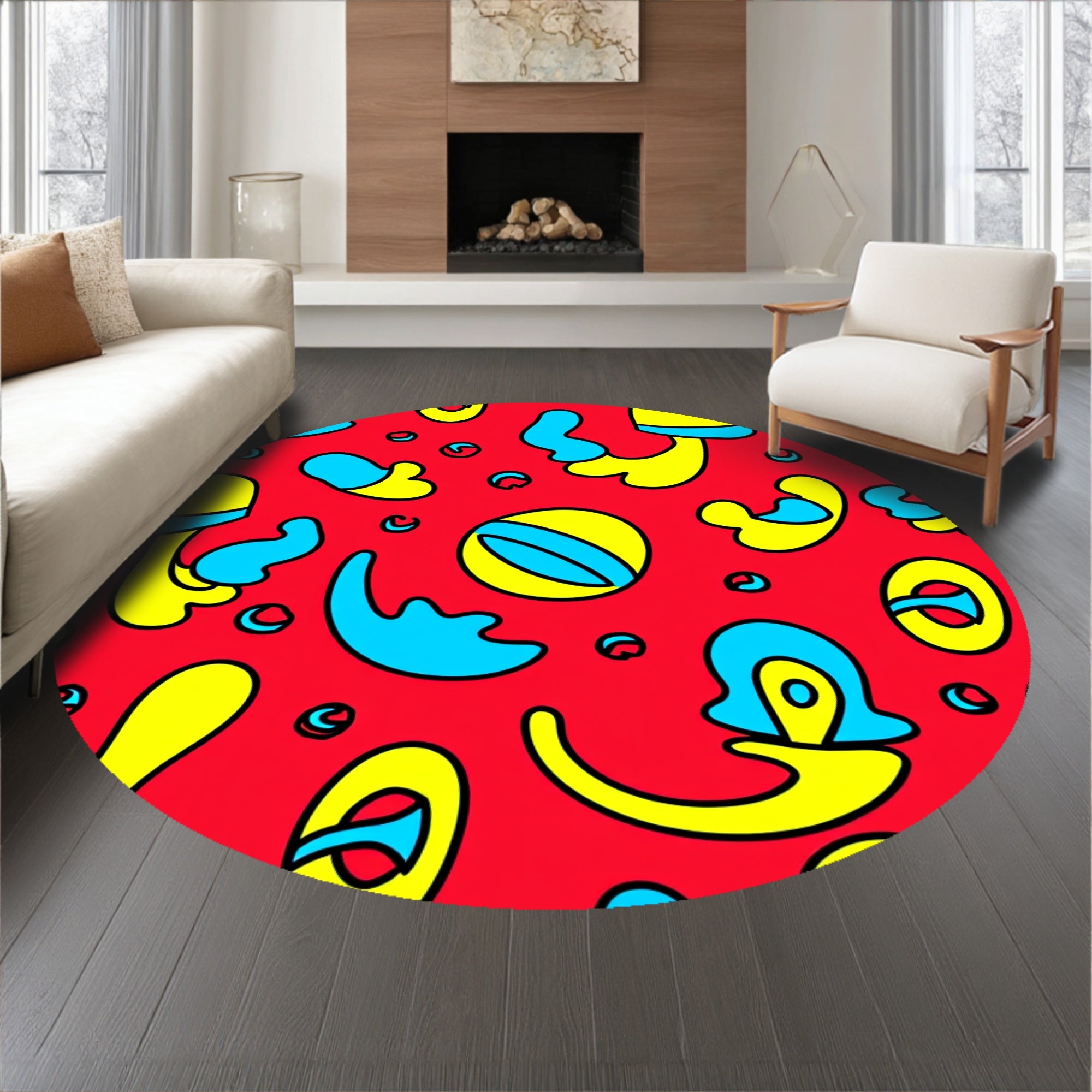 Comic Inspired Whimsical Doodle Design with Playful Abstract Shapes(Red)