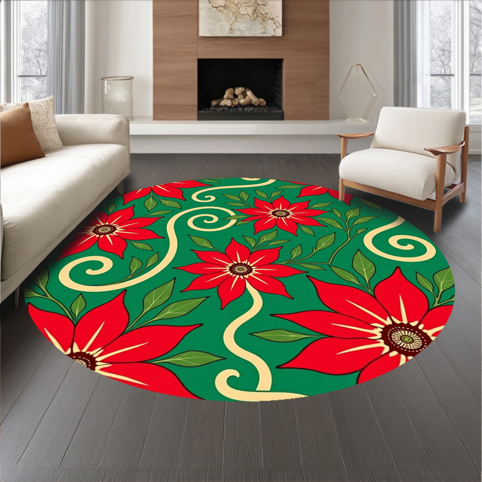 Seasonal Poinsettia Bloom Cascade with Ribbon Swirls(Red)