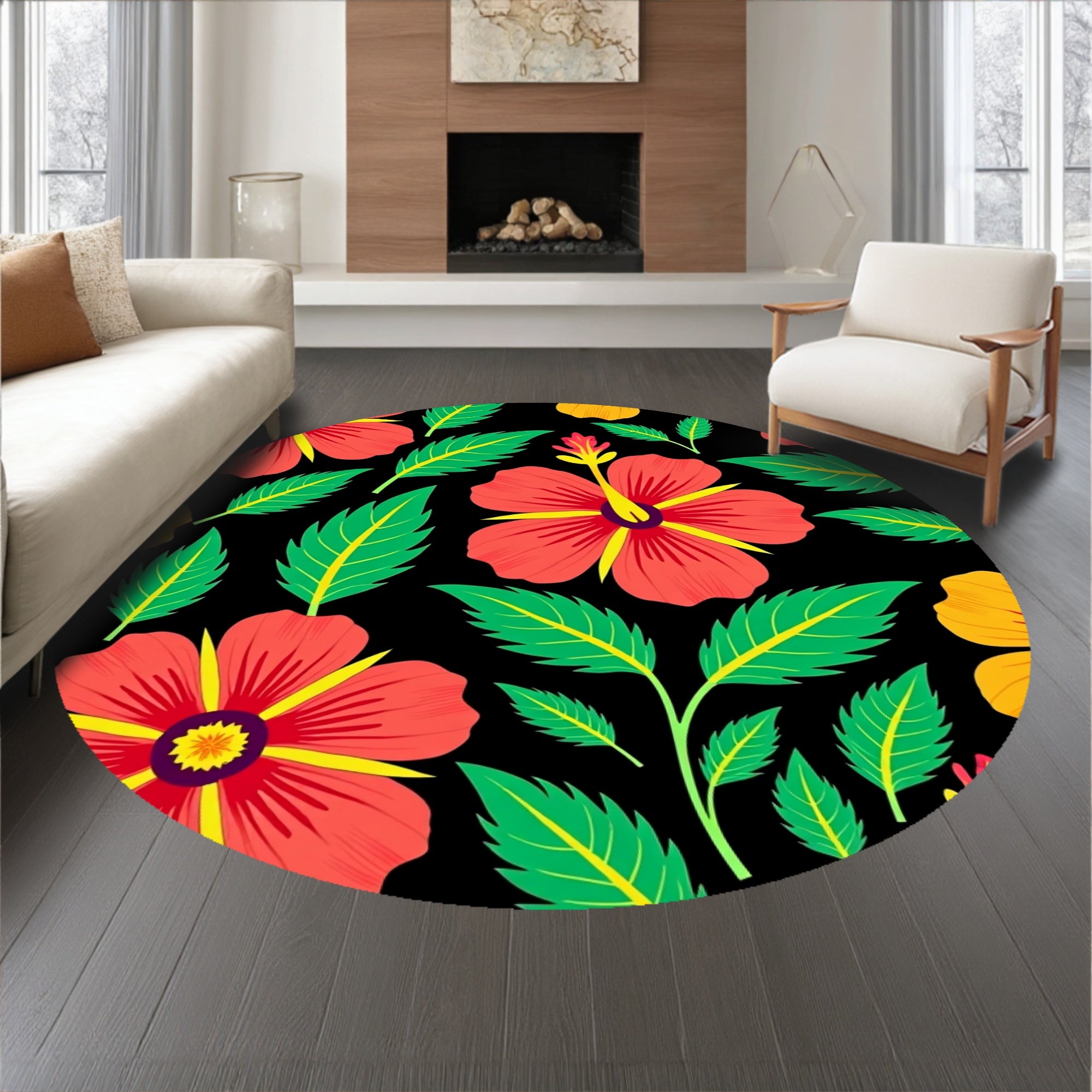 Exotic Hibiscus Garden with Blooming Floral Design (Red) - ODIKA