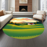 Farmhouse Valley Meadow Sunrise Countryside Road Trip Horizon (Green) - ODIKA