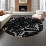 Abstract Marble Swirl Design with Contemporary Floral(Black)