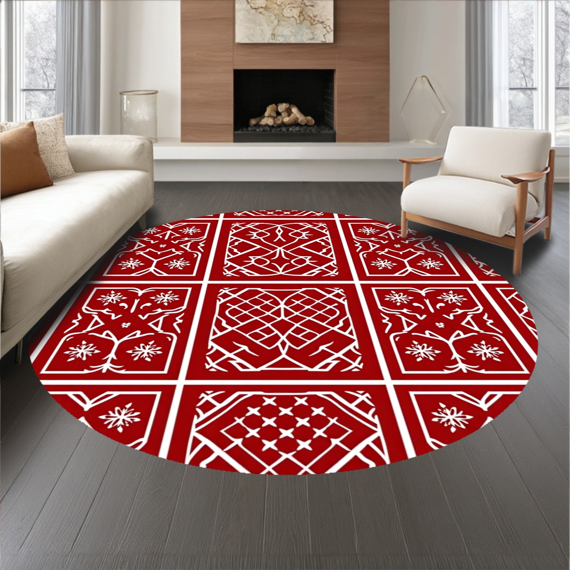 Festive Nordic Snowflake Trellis Modern Holiday Motif(Red)