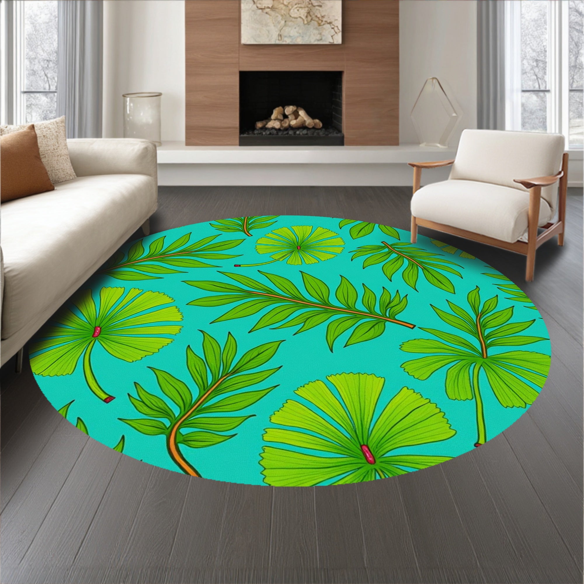 Monstera Leaf Mosaic with Interlocking Tropical Foliage Motifs (Blue) - ODIKA