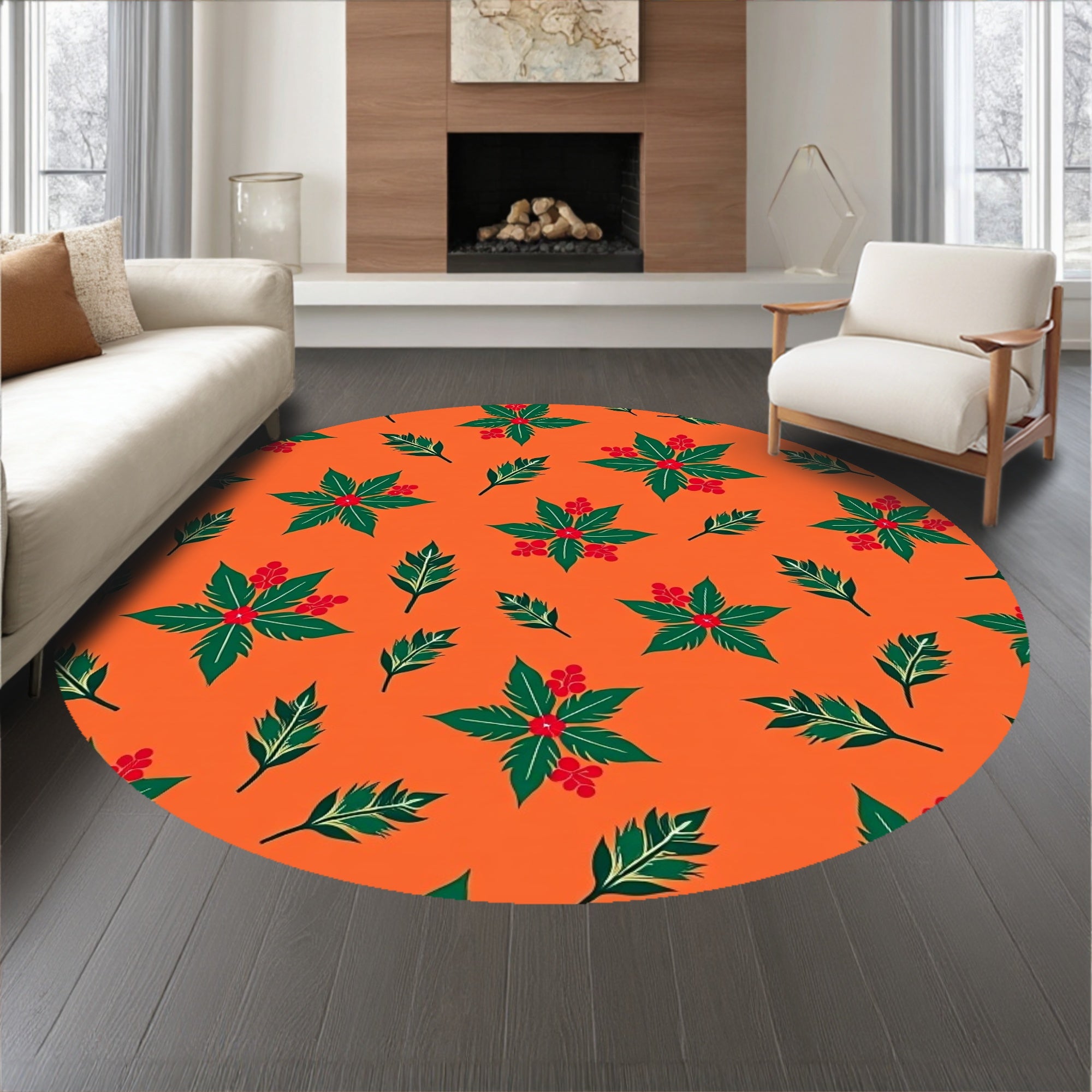 Holly Berry Wreath Festive Botanical Christmas Accent(Orange)