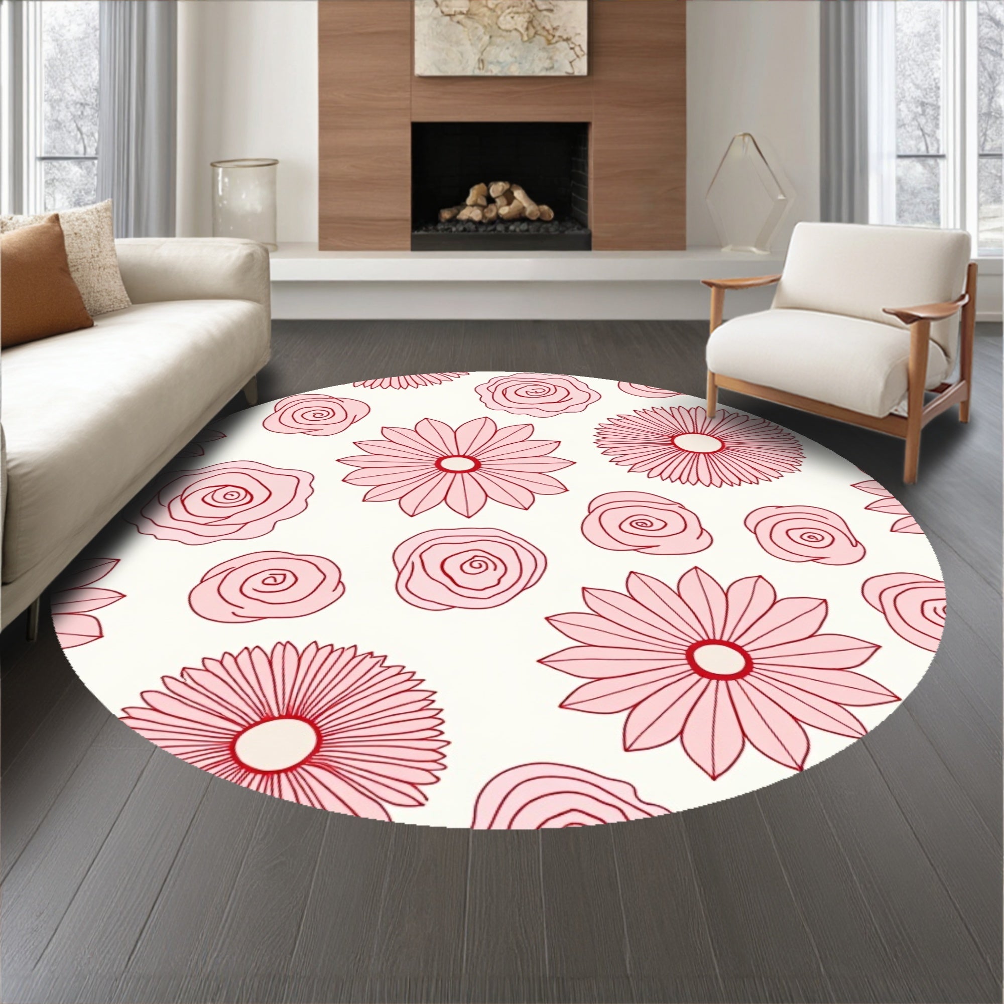 Delicate Rosebud Cluster Area Featuring Petal Motifs(Pink)