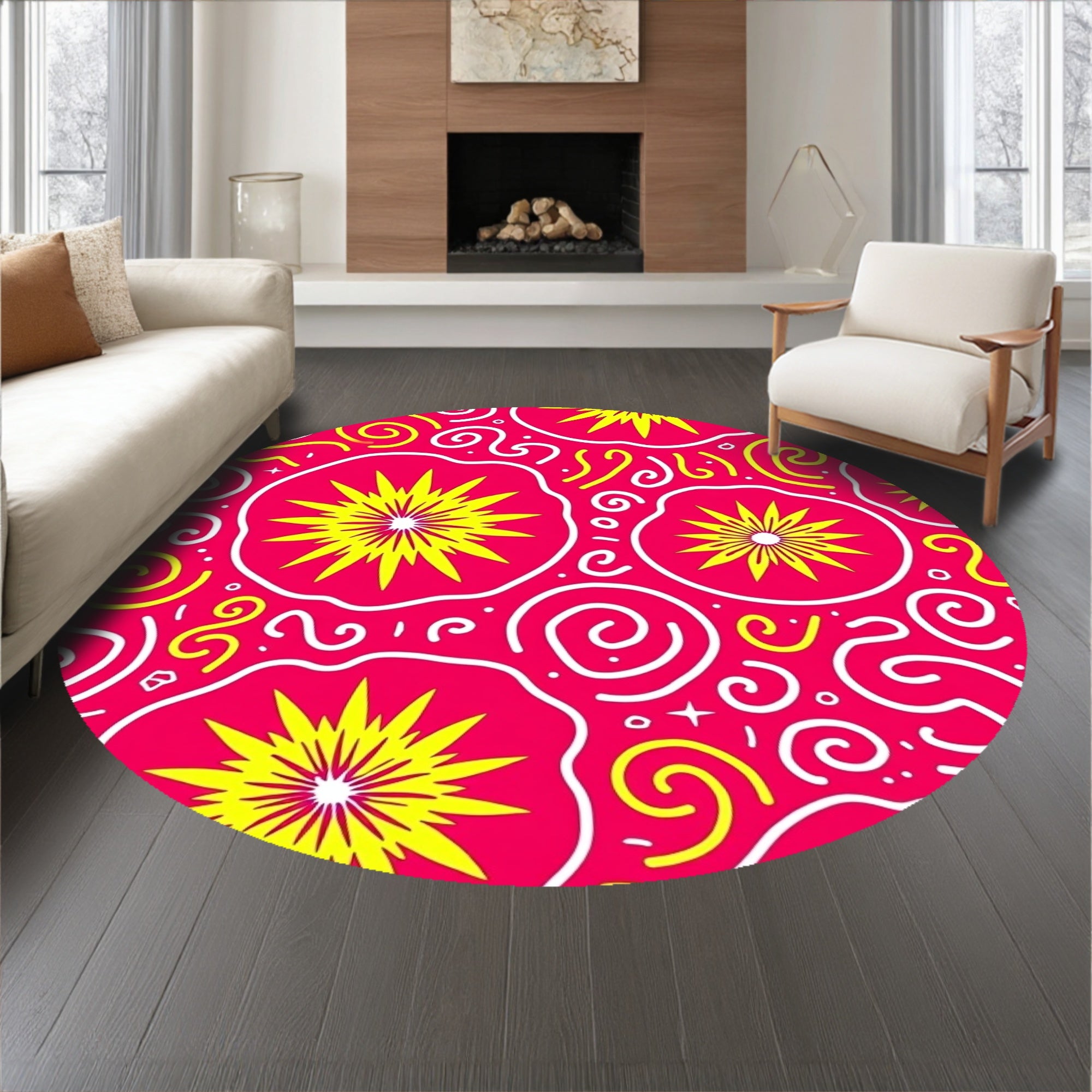 Modern Abstract Starburst Motif with Whimsical Swirl Details(Pink)