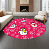 Festive Snowman Gathering with Whimsical Pine Forest and Falling Snowflakes(Pink)